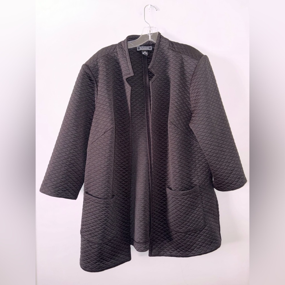 NYCC Black Open‎ Front Quilted Jacket Blazer 3/4 Sleeve 2X Office Career Basic
